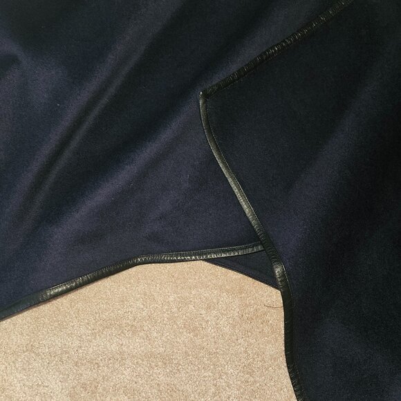 **SALE**Navy Blue Wool/Wool Blend Poncho/Cape with Leather Trim - Picture 6 of 7